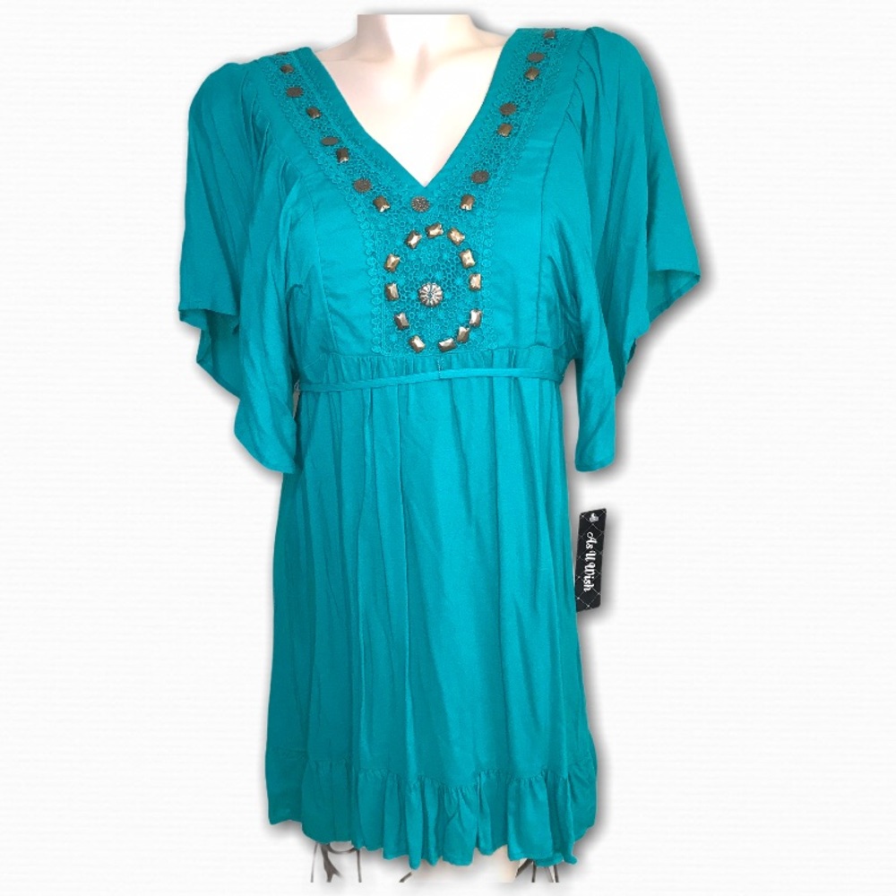 AS U WISH TEAL Short Sleeve Boho Chic Dress Size S